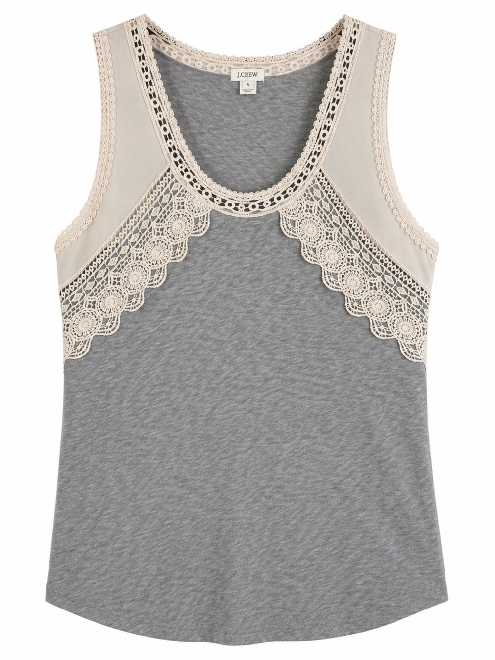 J.Crew Lace Trim Crochet Tank Top Gray Beige Small